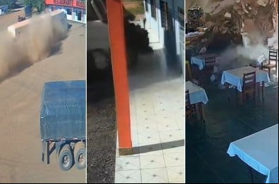 Caminhão desgovernado destrói restaurante às margens da BR-174 em MT; veja vídeo