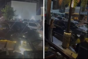 Empresário se envolve em briga e  joga carro contra deck de restaurante na Praça Popular; veja